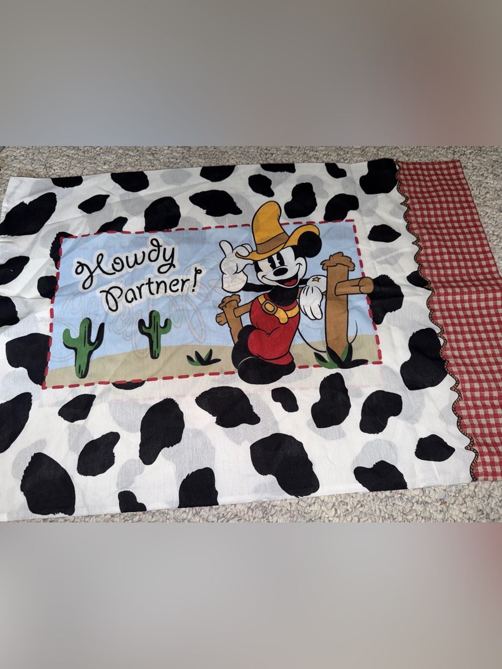Vintage Mickey Mouse Disney lil buckaroo cowboy pillowcase howdy partner